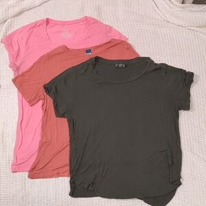 Casual Women's T-Shirt Set - Pink, Coral, and Dark Green